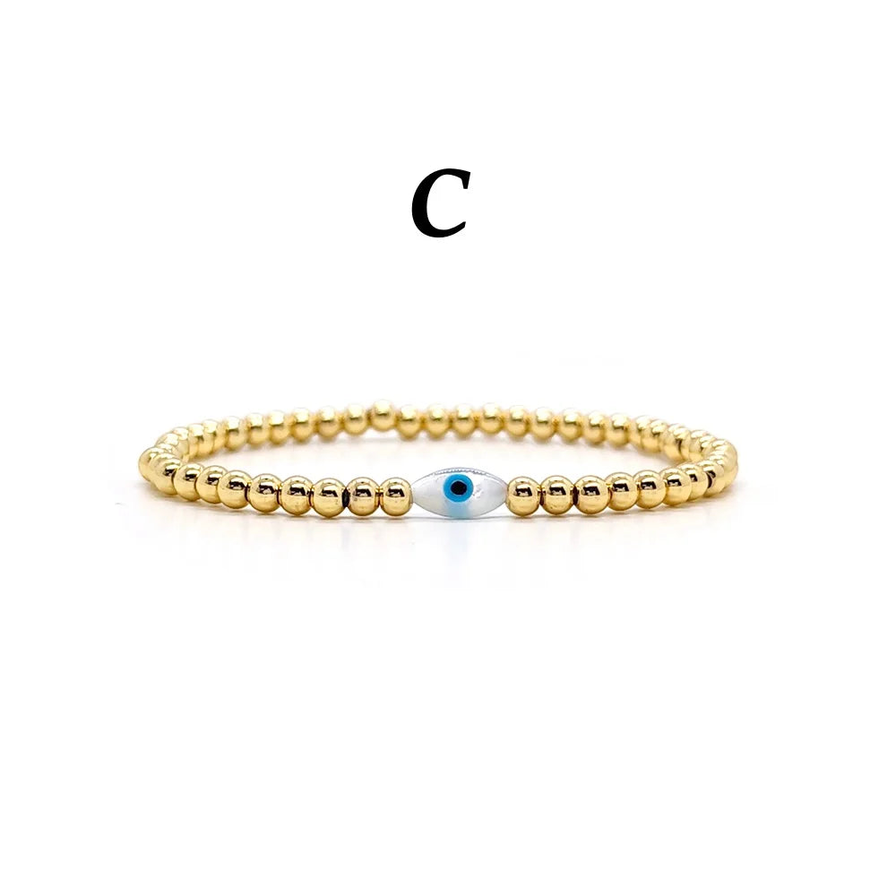Vlen Evil Eye Bracelet for Women Hamsa Hand Protection Jewelry 18K Gold Plated Adjustable Stretch Pulsera Spiritual Gift for Her