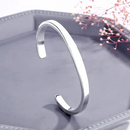 Sole Memory Simple Smooth Shiny 925 Sterling Silver Resizable Opening Bracelet For Women Luxury Jewelry Gift BR349
