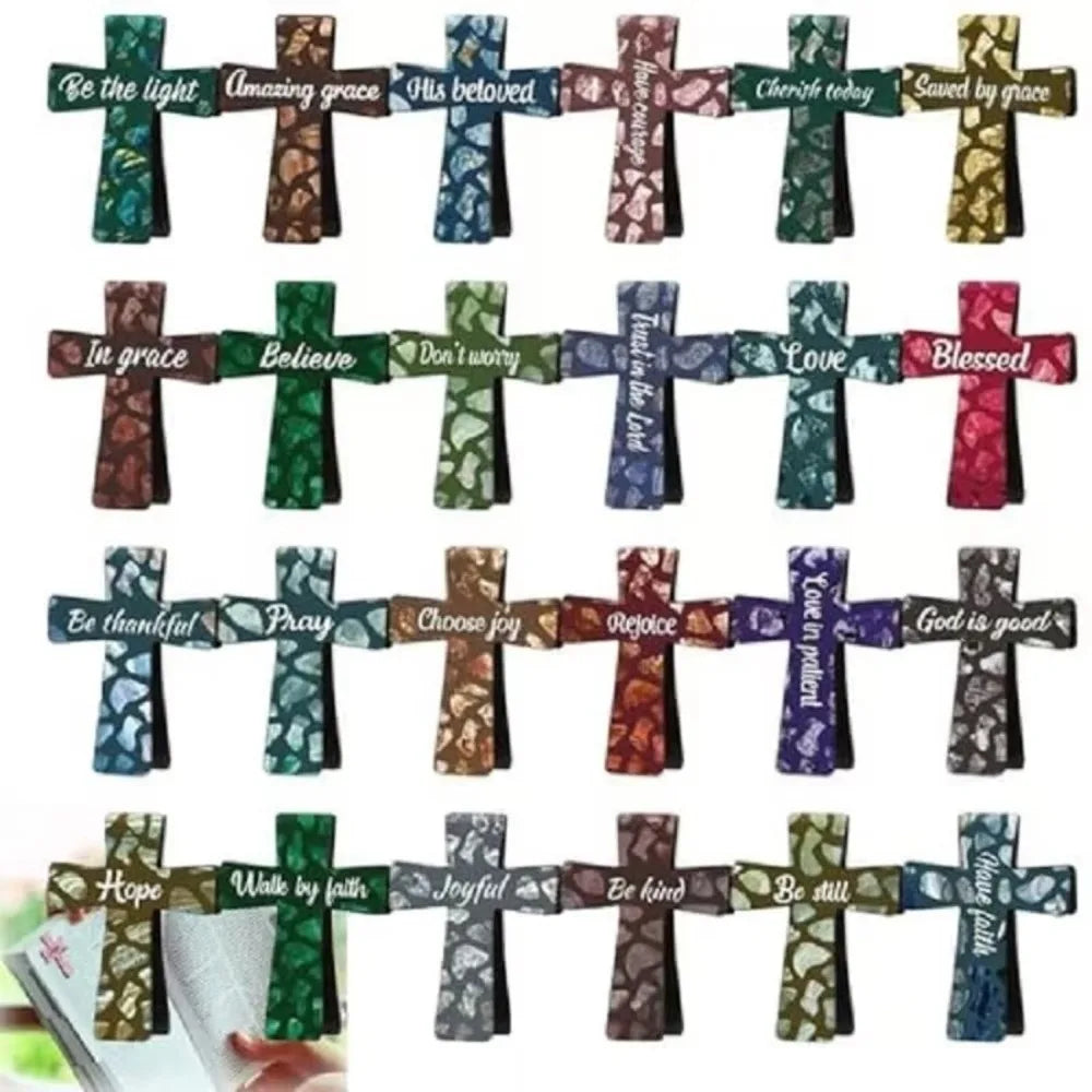 12/16/24PCS Plastic Bible Magnetic Bookmarks Double-Sided Leather Material Cross Bookmark Cross Shape Durable Construction