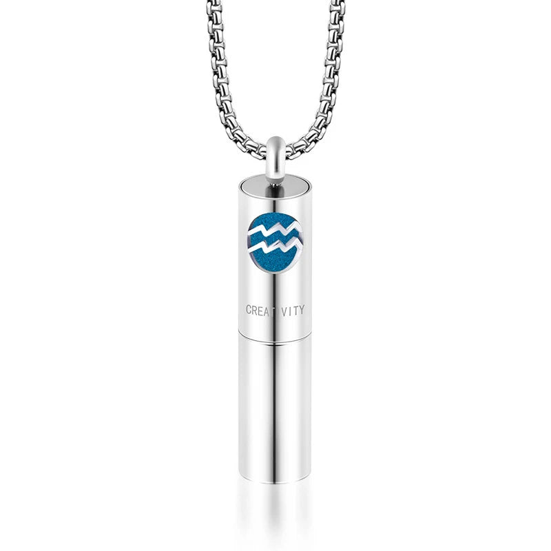 Twelve Constellations Aromatherapy Essential Oil Pendant Lockets Perfume Storage Diffuser Necklace 316L Stainless Steel Jewelry