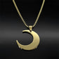Crescent Moon Islamic Muslim Pendant Necklace for Women Men Stainless Steel Gold Color Arabic Quran Chain Amulet Jewelry Gift
