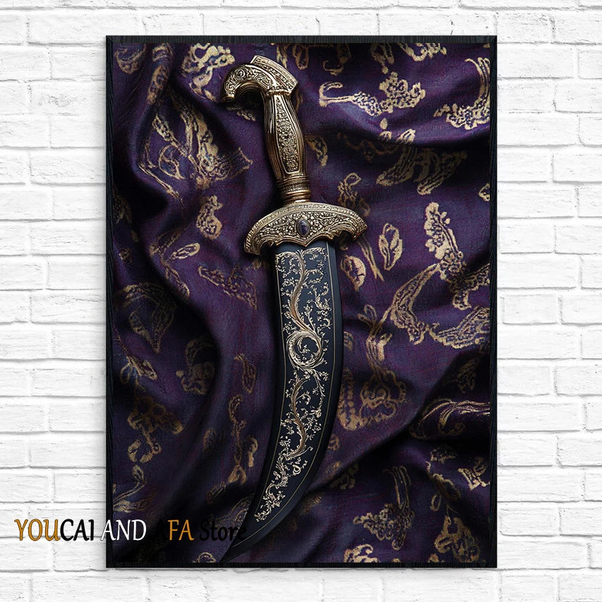 King Arthur and Excalibur Sword in The Stone Sikh Kirpan Sword Excalibur Hilt Poster Canvas Painting Wall Pictures Home Decor