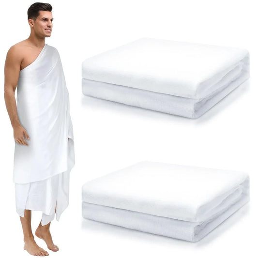 White Men's Simple High-End Hajj Ihram Towel Set Bath Towel Pilgrimage Towel Cross-Border Two-Piece Set Geometry Pattern
