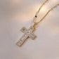 Stainless Steel Sparking Women Cross Necklaces, Gold Color Metal Cross Pendant, Bling CZ Stones Christ Religious Prayer Collar