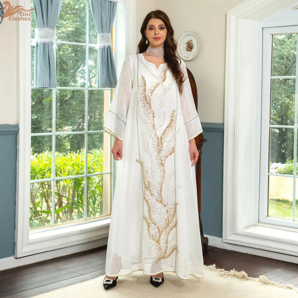 Uni Abaya Dubai Luxury Evening Dress Woman For Party Prom Modest Fashion Mesh Sequins Embroidery New in Dresses 2025