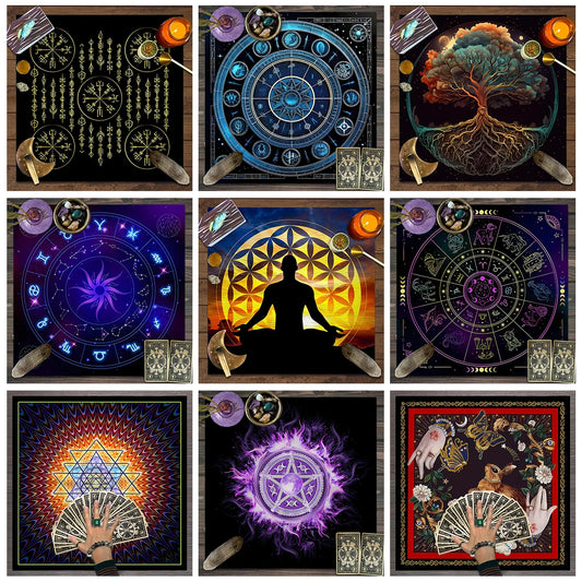 1pc Tarot card tablecloth, mysterious rune astrology altar cloth, witchcraft cabin decoration tablecloth, card game tablecloth