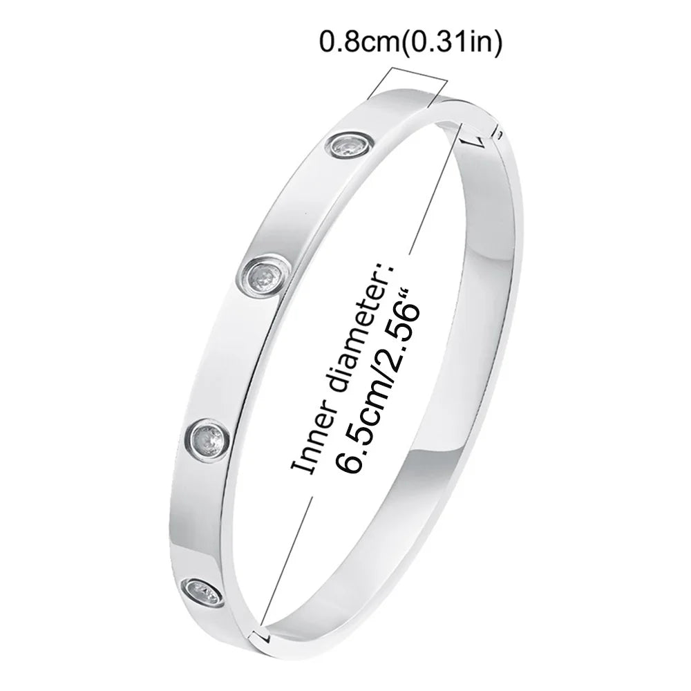 Vnox Waterproof Luxury Bangles Round Zircon For Women,Stainless Steel Classic Wrist Bracelets,Hand Jewelry Mother's Day Card