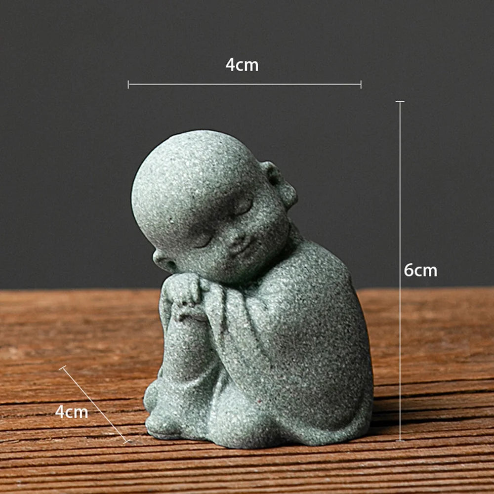 1Pcs Garden Decor Cute Buddha Stone Statue Little Buddhist Monk Buddhism Figurines Zen Garden Ornament Meditation Aquarium Decor