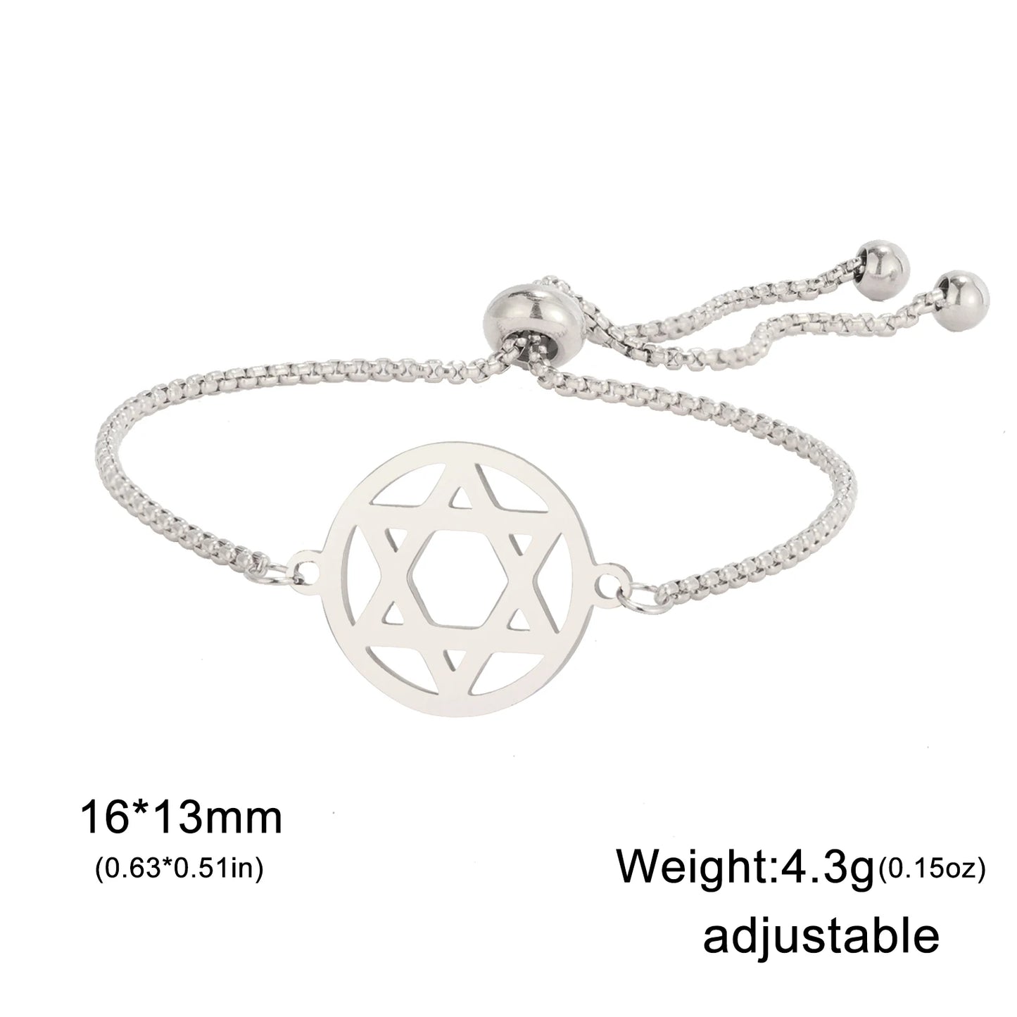 Skyrim Star of David Map Charm Bracelet Women Men Stainless Steel Adjustable Box Chain Bracelets Jewish Jewelry Gift Wholesale