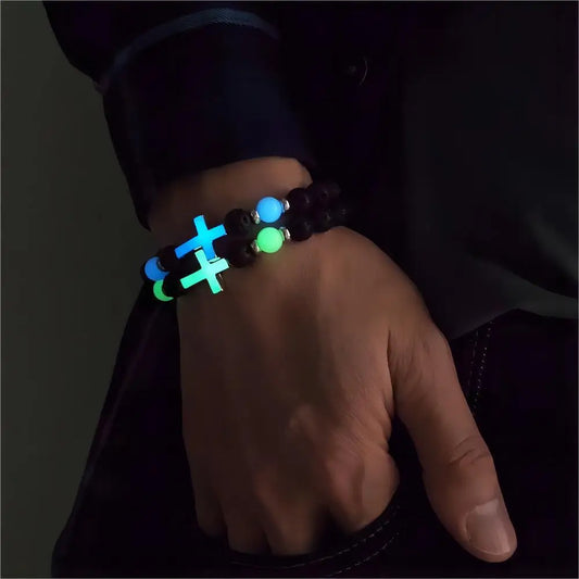 Hot selling volcanic stone glow-in-the-dark vintage bracelet multi-colored luminous cross bracelet ornaments charm bracelet