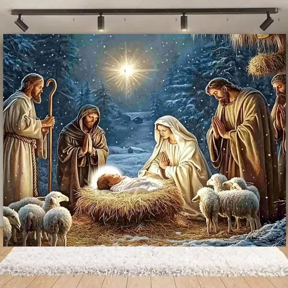 Birth of Jesus Background Party Decoration Supplies Merry Christmas Baby Shower Supplies Banner Backdrop Decor Photo Shoot Props