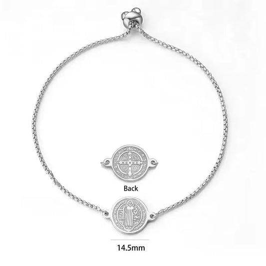 Stainless Steel St Benedict Medal Bracelet Metal San Benito Bracelet Adjustable Box Chain Bohemia Bracelet
