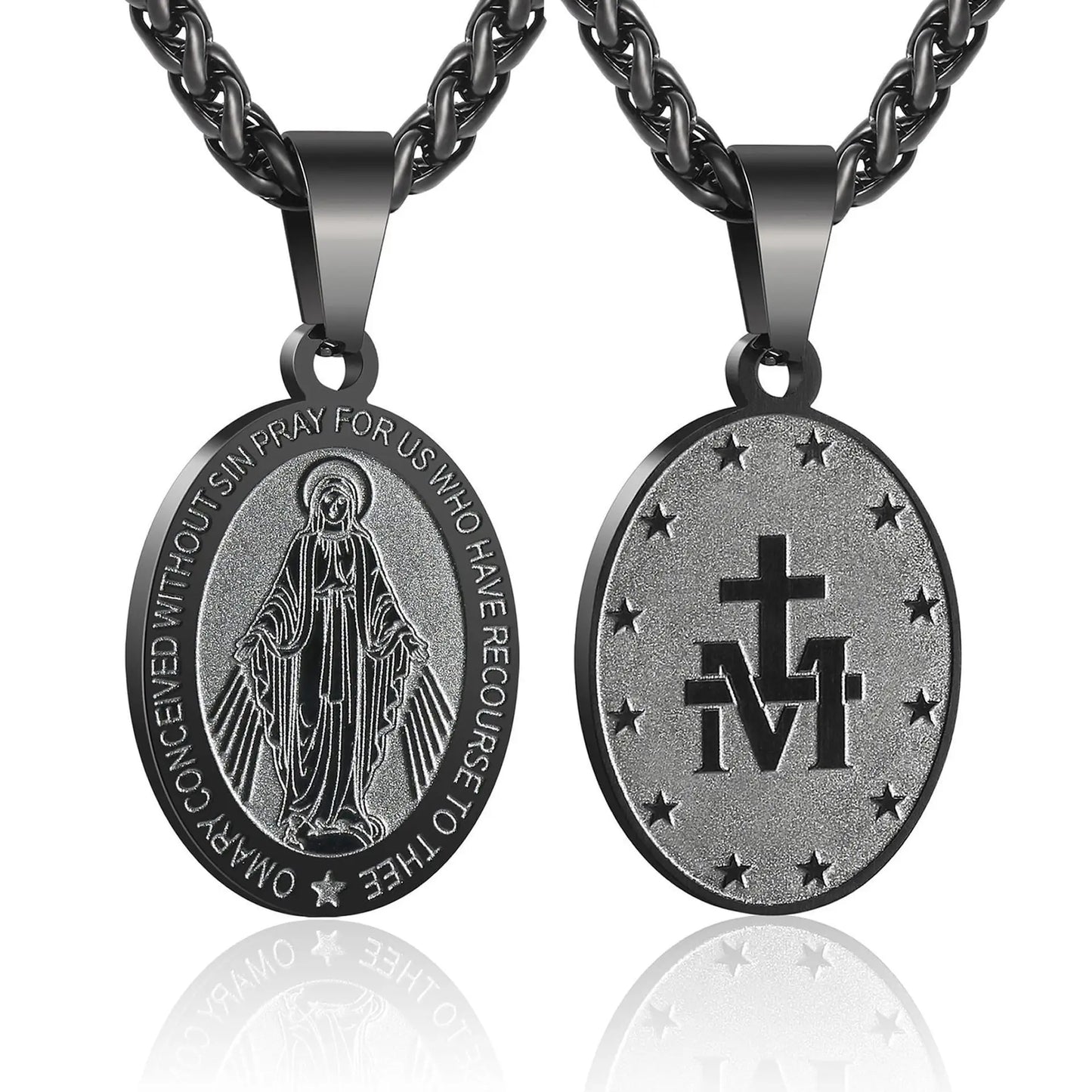 HNSP Virgin Mary Pendant Miraculous Medal Catholic Necklace Stainless Steel Religious Jewelry For Men Women Gift