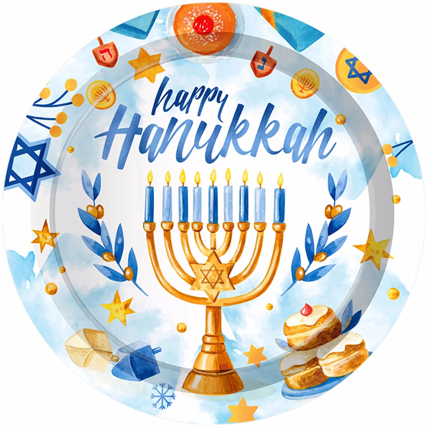 Happy Hanukkah Party Disposable Tableware Sets Paper Plates Cups Napkins Party Dinnerware Decor