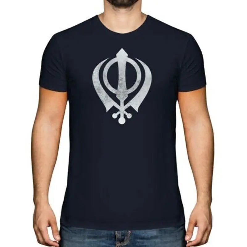 Khanda Sikh Printed Aged Vintage Style Model Top Sikhism T-Shirt