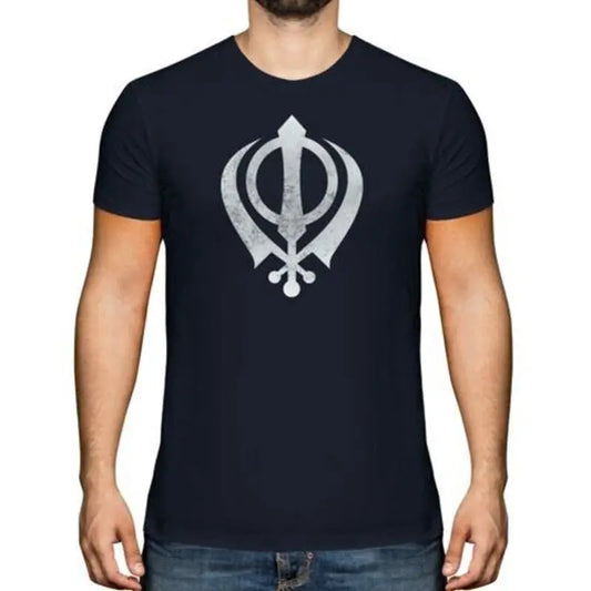 Khanda Sikh Printed Aged Vintage Style Model Top Sikhism T-Shirt