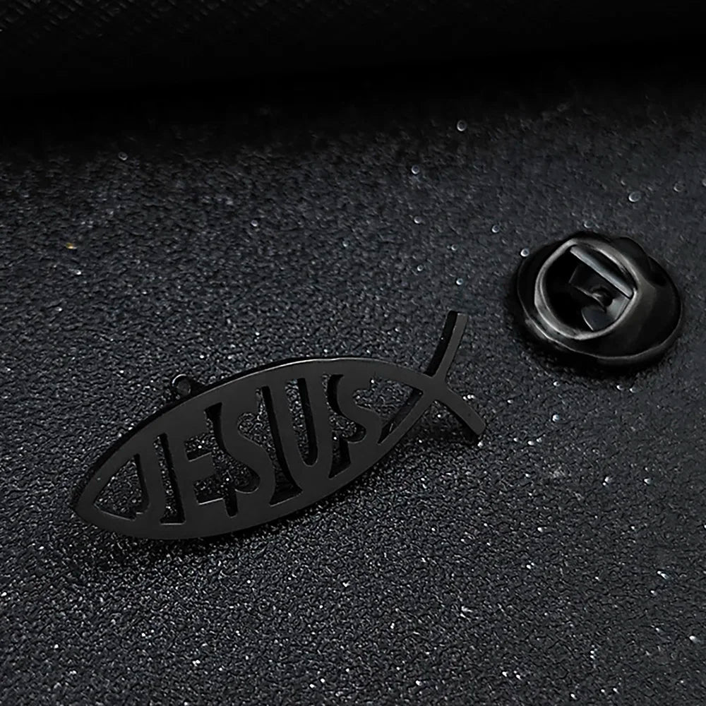 Men's Silver Jesus Fish Brooch, Christian Ichthys Lapel Pin, Religious Faith Suit Accessory, Unique Gift for Believers