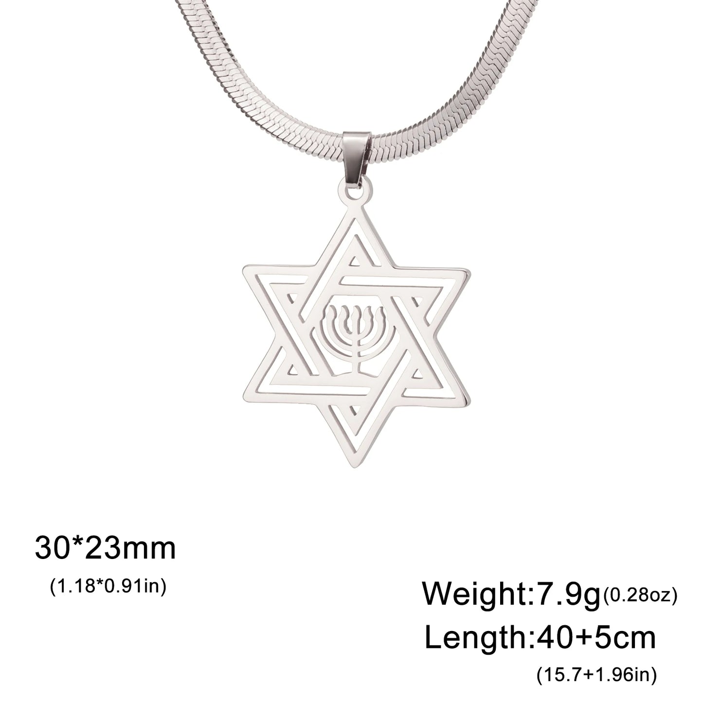 Jeshayuan Hebrew Chai Jewish Menorah Hanukkah Necklace for Women Star of David Stainless Steel Necklaces Amulet Jewelry Gift