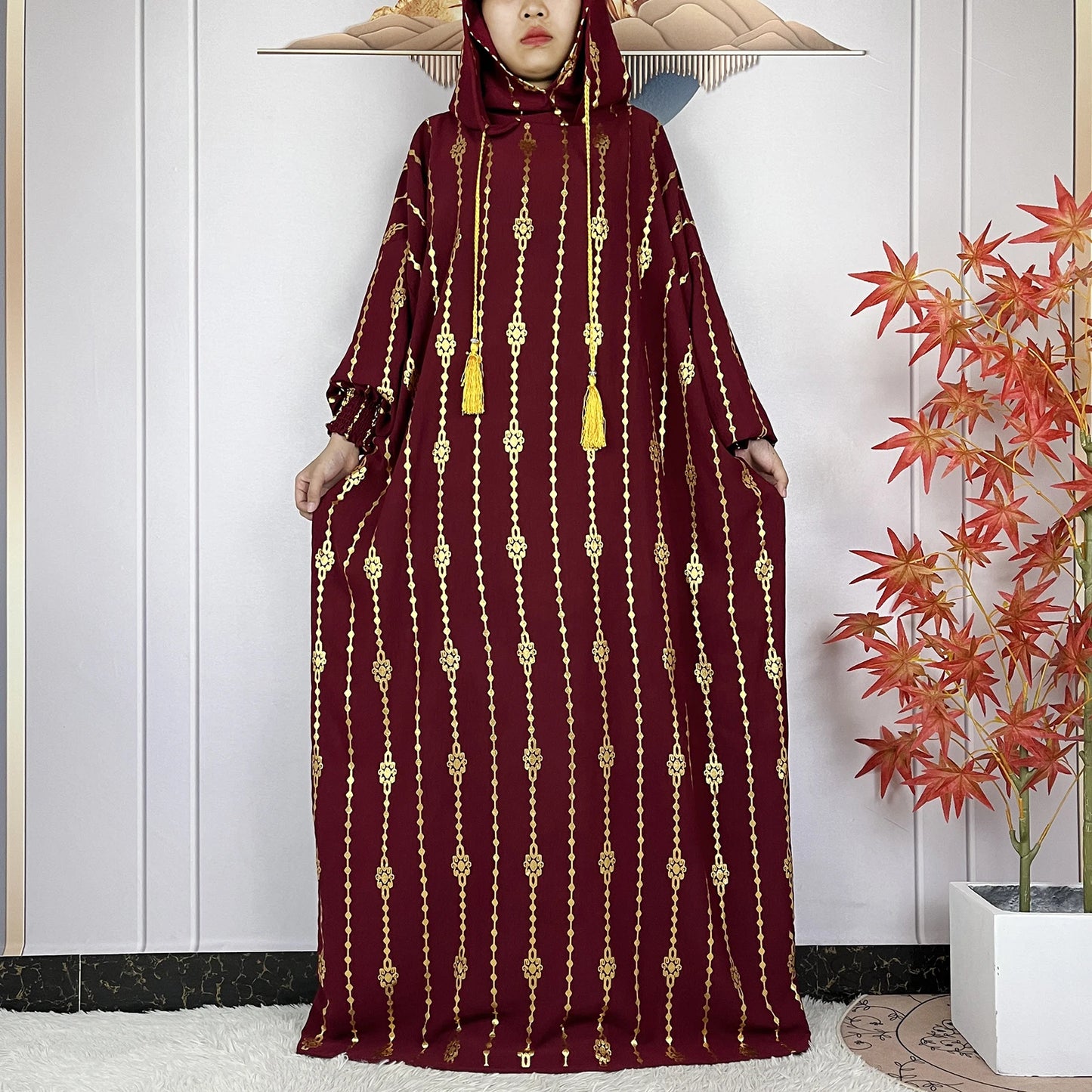 2024 New Muslim Long Sleeve Abaya Women Ramadan Prayer Clothes Turkey Middle East Femme Robe Loose African Dress Two-Hat Abaya