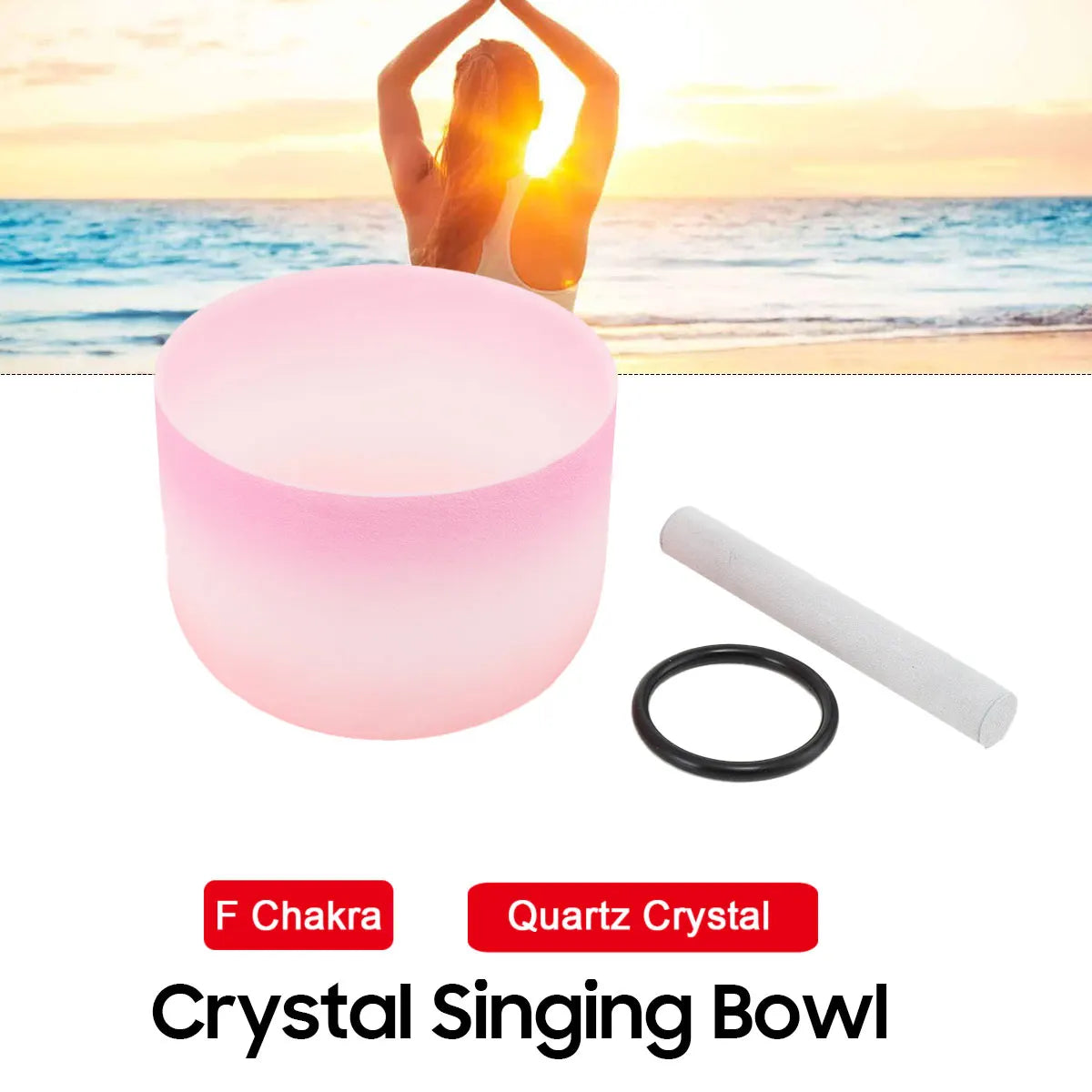 Pink Candy Crystal Singing Bowl C/D/E/F/G/A/B Note Frosted Quartz Chakra Crystal Singing Bowl for Sound Healing Meditation Yoga