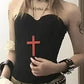 Y2K Wood Cross Pendant Necklace for Women Men Vintage Cool Spicy Girls Hip Hop Fashion Necklace Party Jewelry Accessories Gift