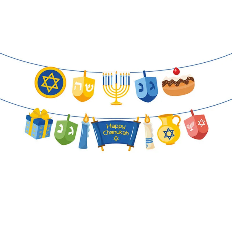 Jewish Hanukkah Birthday Party Decoration Cake Topper Balloon Candle Chanukah Party Supplies Tableware Banner Backdrop