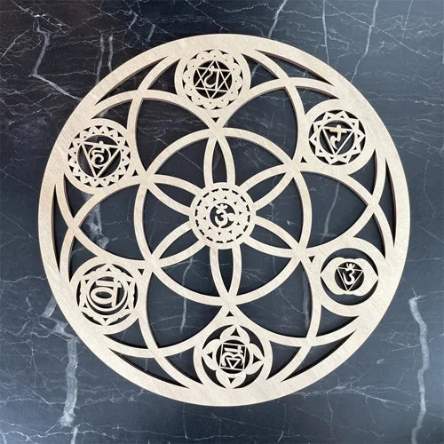 Wooden Flower Of Life Natural Symbol Sacred Geometry Ornaments Home Decoration Chakra Carved Coaster Wood Sign Wall Kitchen DIY