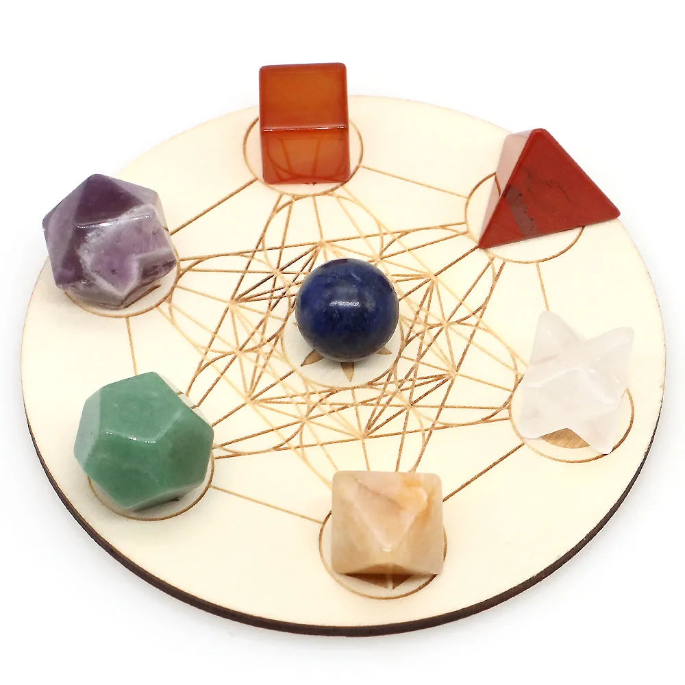 7Pcs Platonic Solid Sacred Stones Geometry Set Natural Crystals Reiki Healing Chakra Gemstones Lucky Home Decoration Gifts