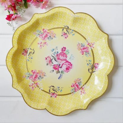 8pcs Chinese Blue White Porcelain Plate Party Decoration Plate Retro Wave Edge Plate Holiday Cake Plate Disposable Paper Plate