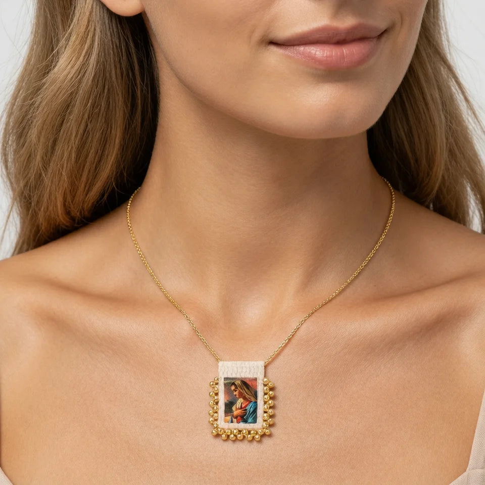 Nidin New Retro Religious Necklace Beaded Chain Link Virgin Mary & Jesus Sacred Heart Pendant For Women Men Prayer Jewelry Gifts