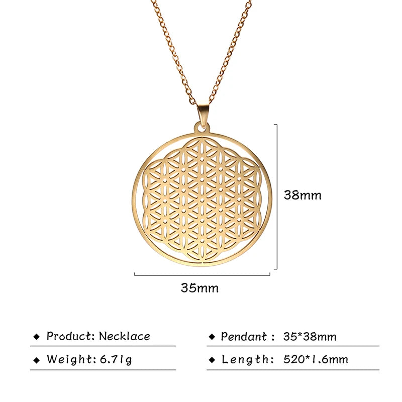 Flower of Life Sacred Geometry Necklace Stainless Steel Mandala Neck Chain Women Men Vintage Universal Spiritual Jewelry