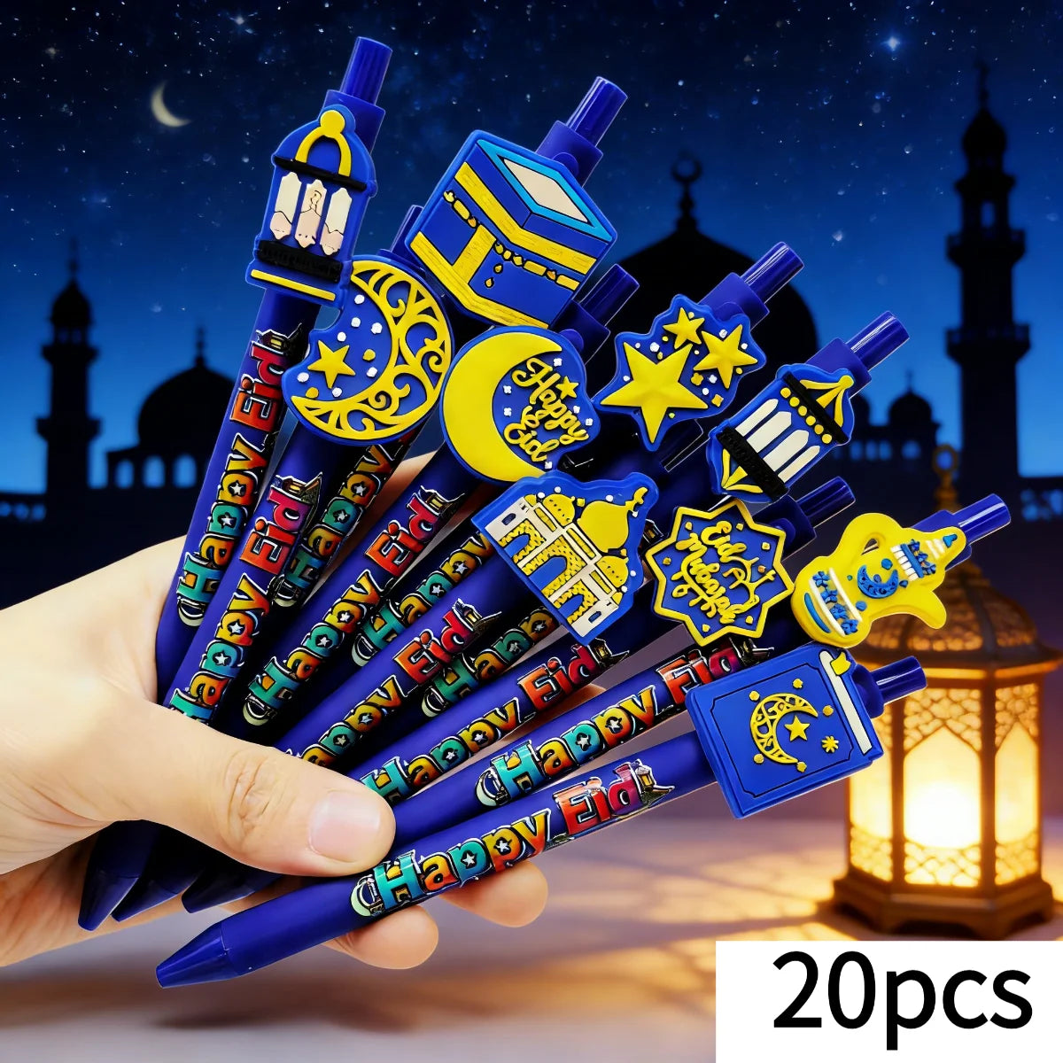 20 pieces Ramadan auspicious roundball pens, with star and moon pattern, specially designed for Islamic festival gifts.