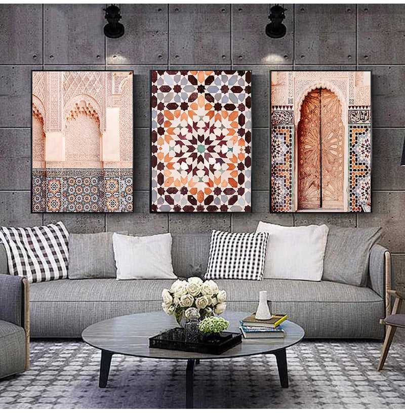 Moroccan Architecture Photography Posters and Prints Islamic Wall Art Canvas Painting Mosaic Wall Pictures for Living Room Decor