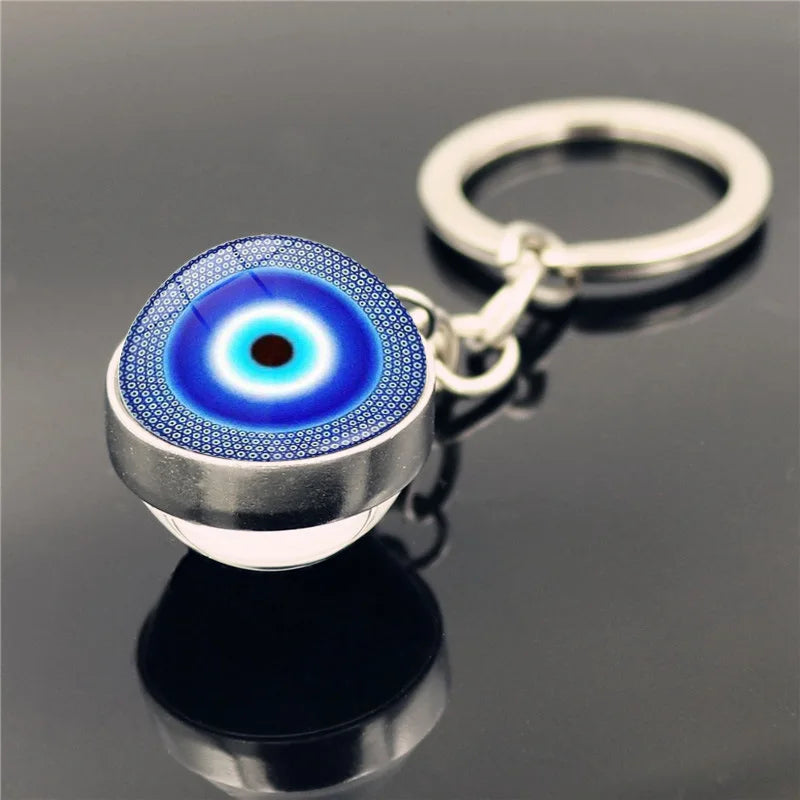 Blue Türkiye Eye of Evil Key Chain Pendant Double Crystal Glass Ball Pendant Metal Key Chain Pendant