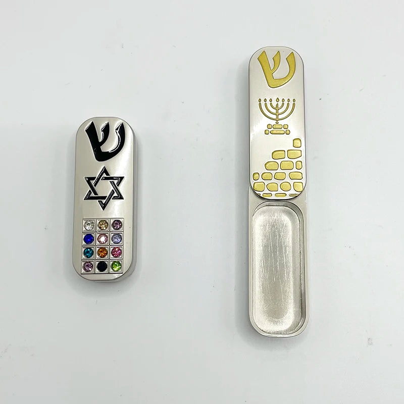 Protection Car Mezuzah with Travelers Prayer Scroll Jewish Star of David & 7 Branch Menorah Design Judaica Gift