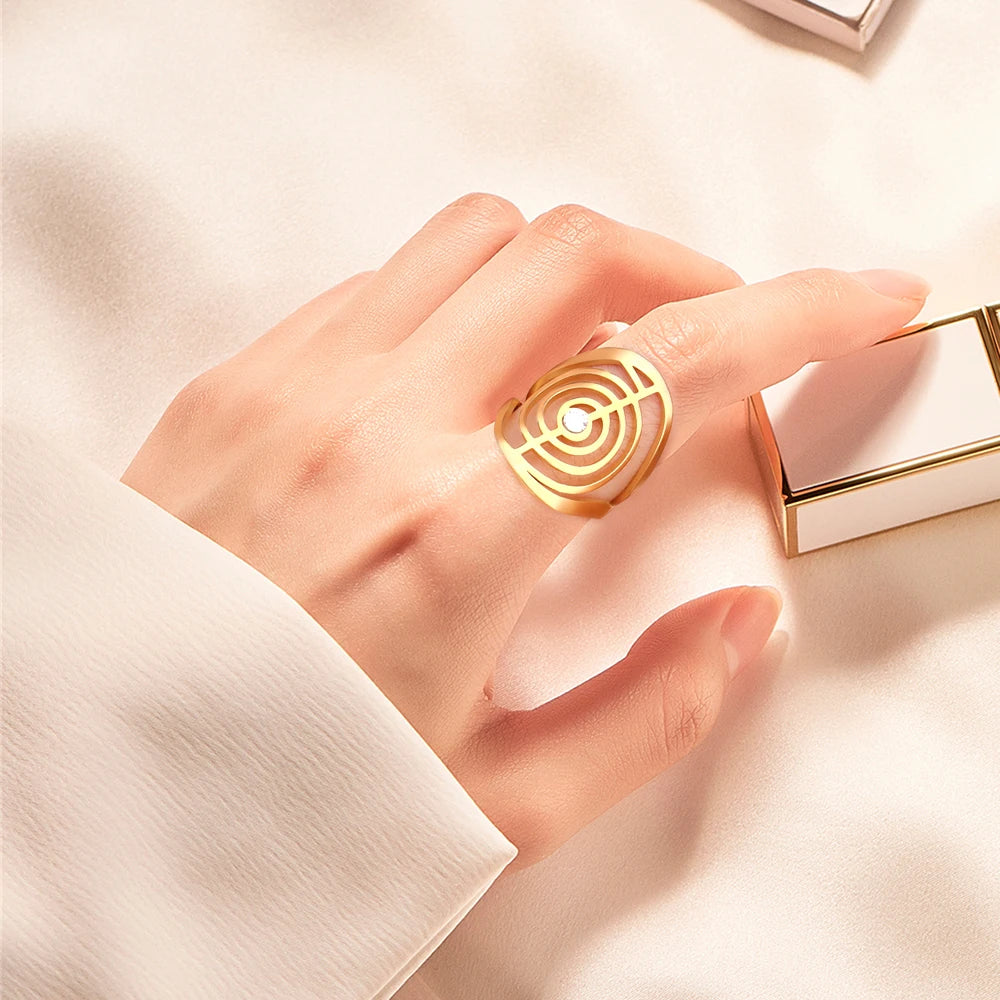 Dawapara ChoKuRei Adjustable Ring Spiral Reiki Healing Symbol Sacred Geometry Stainless Steel Ring Gift for Birthday Anniversary