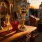 Luxury Gold Plated Orthodox Catholic Holy Communion Chalice Set with Filigree Carvings for Church Altar Decor Religious Devotion