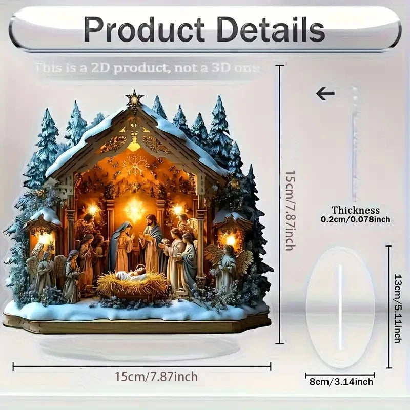2D Acrylic Desktop Christmas Decor - Jesus' Birth Virgin Mary Angel Cartoon Print Christian Home Christmas 2026 New Year Gift