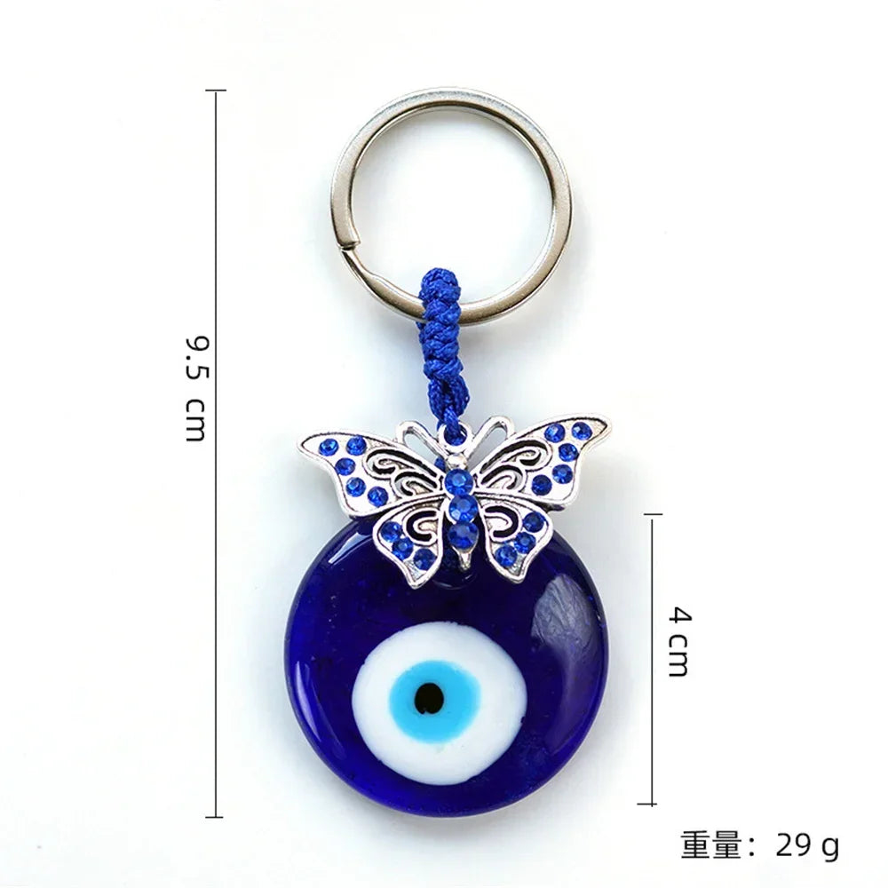 Turkish Blue Evil Eye Keychain Luckly Owl Elephant Butterfly Tortoise Charms With Key Holder Handbag Decorations For Women Men