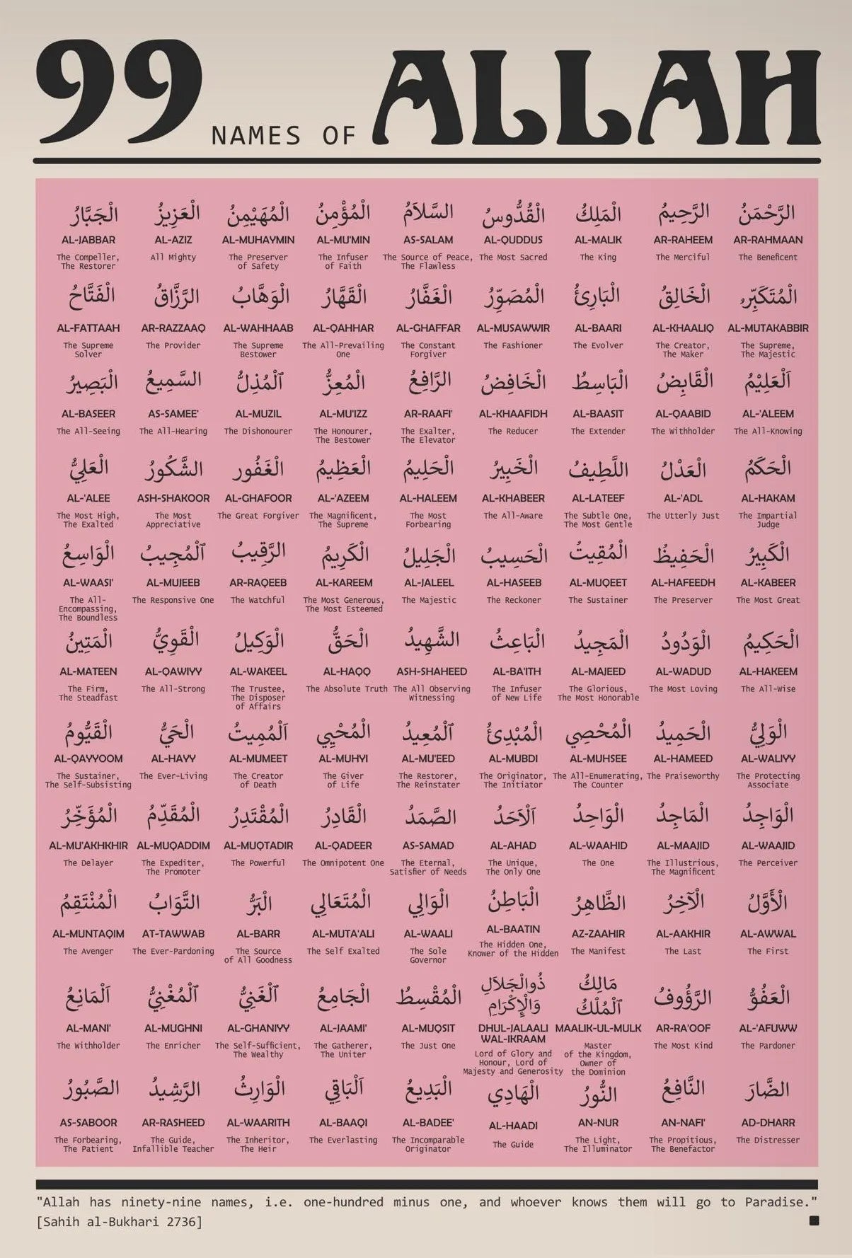Retro Bauhaus Posters Islamic Prints Arabic Calligraphy Quran 99 Names of Allah Canvas Painting Wall Art Picture Home Room Decor