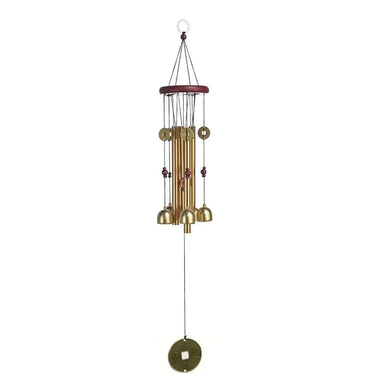 Lucky Wealth Attracting Bronze Wind Chimes Real Wood Metal Ancient Copper Home Decorative Courtyard Decor Cross-Border Sales