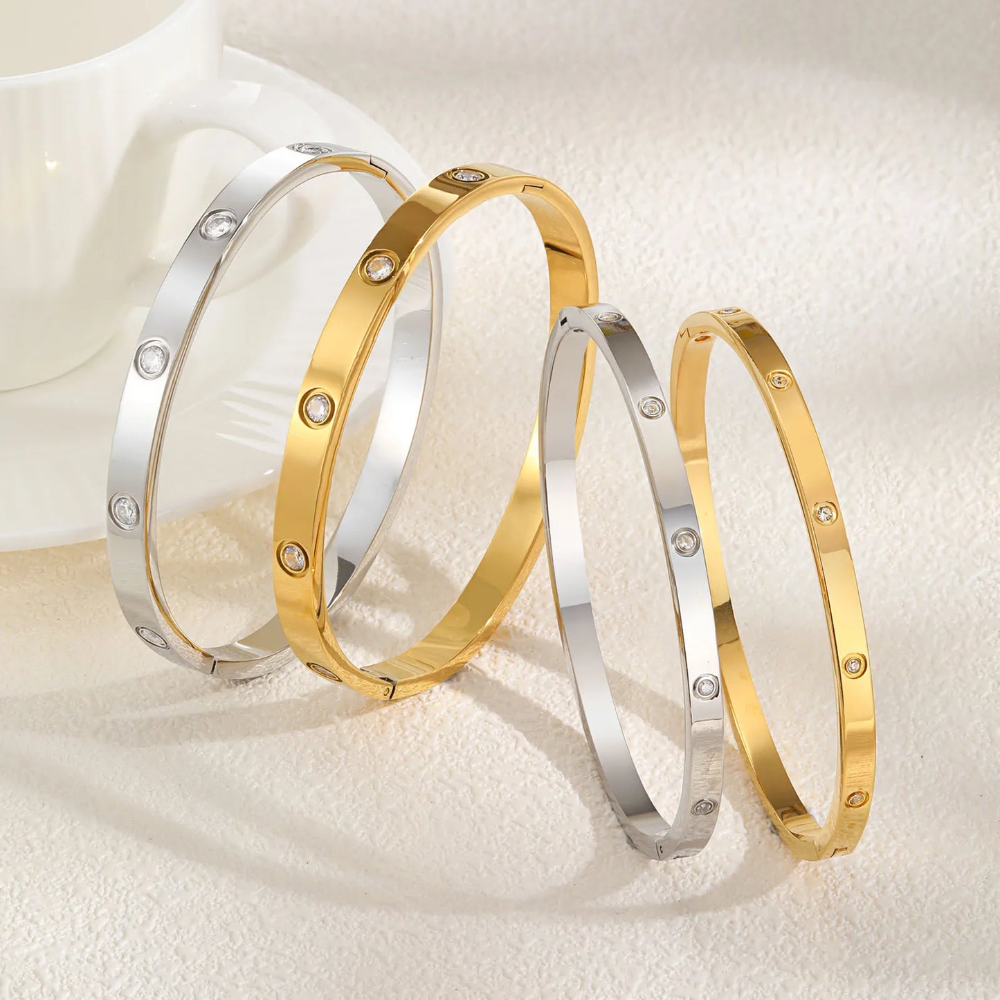 Vnox Waterproof Luxury Bangles Round Zircon For Women,Stainless Steel Classic Wrist Bracelets,Hand Jewelry Mother's Day Card