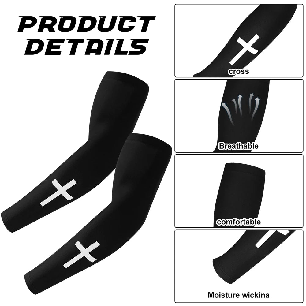 1Pair Cross UV Cooling Arm Sleeve Christian Compression Arm Sleeve Youth Football Baseball Volleyball Sports Cycling Working