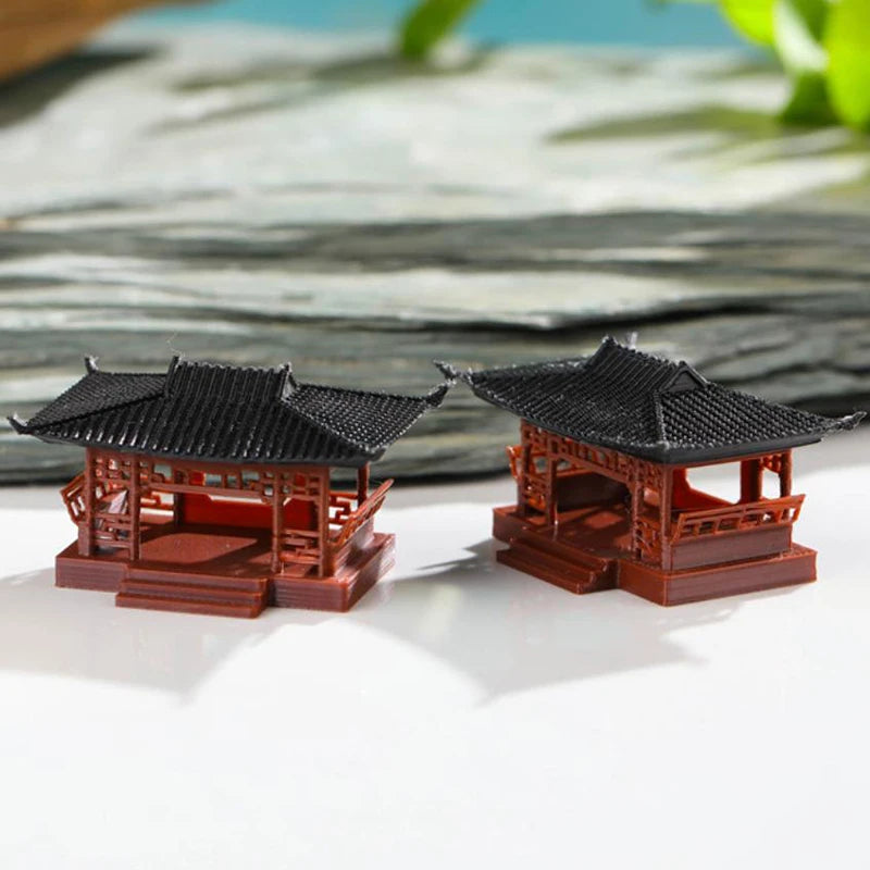 [F] Miniature Pavilion Figurine Bonsai Nament Garden Decor Micro Landscape Statue Gazebo Model Zen Garden Supplies Yard Rockery