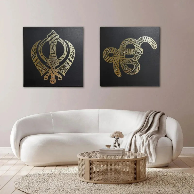 Handmade Sikh Khanda and Ek Onkar Mandala Metal Wall Art Set of Two Spiritual Home Decor for Gurudwara Yoga Studios Sikhism Gift