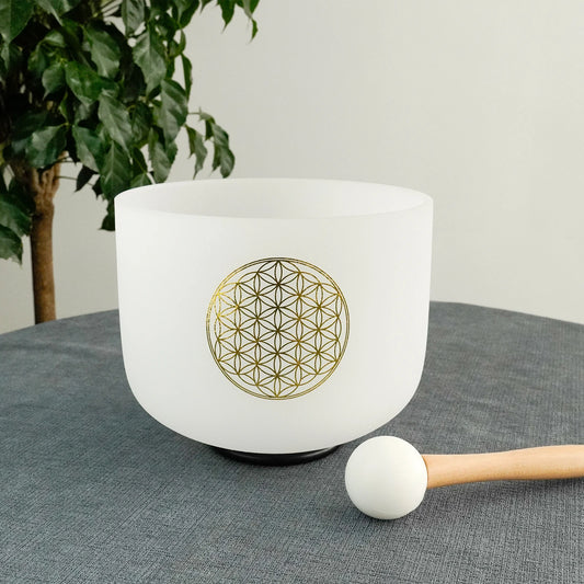 528hz C Note Crystal Singing Bowl Set Life Flower Design Quartz Sound Chakra Bowl Yoga Meditation Healing