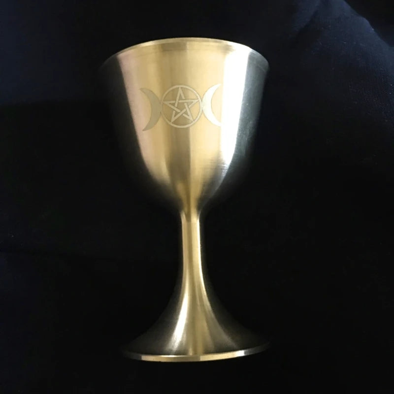 Ritual Cup Altar Goblet Wicca Gold Plating Brass Ceremony Moon Divination Astrological Tool Witchcraft Prop Supplies