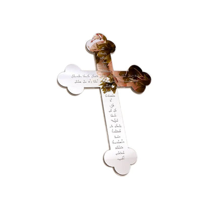 Religious Orthodox Aramaic Cross Aramaic Lord's Prayer Big Hanging Cross Acrylic Mirror Silver God Bless Baptism Church Paryer