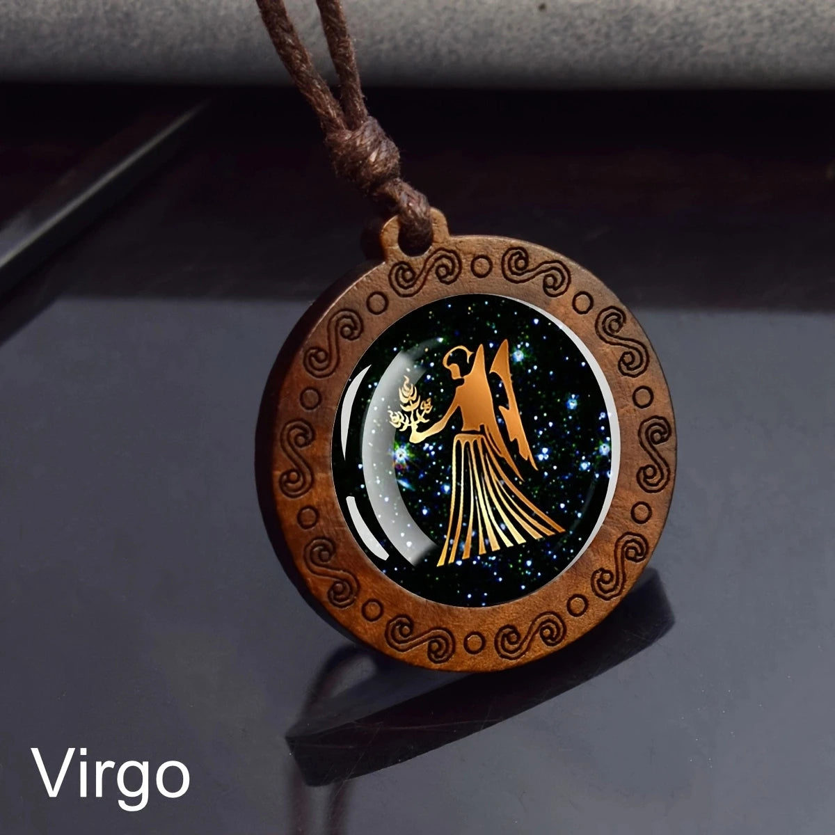 12 Zodiac Signs Rope Chain Necklace Aries Taurus Gemini Cancer Leo Virgo Libra Scorpio Constellation Necklace Wooden Pendant