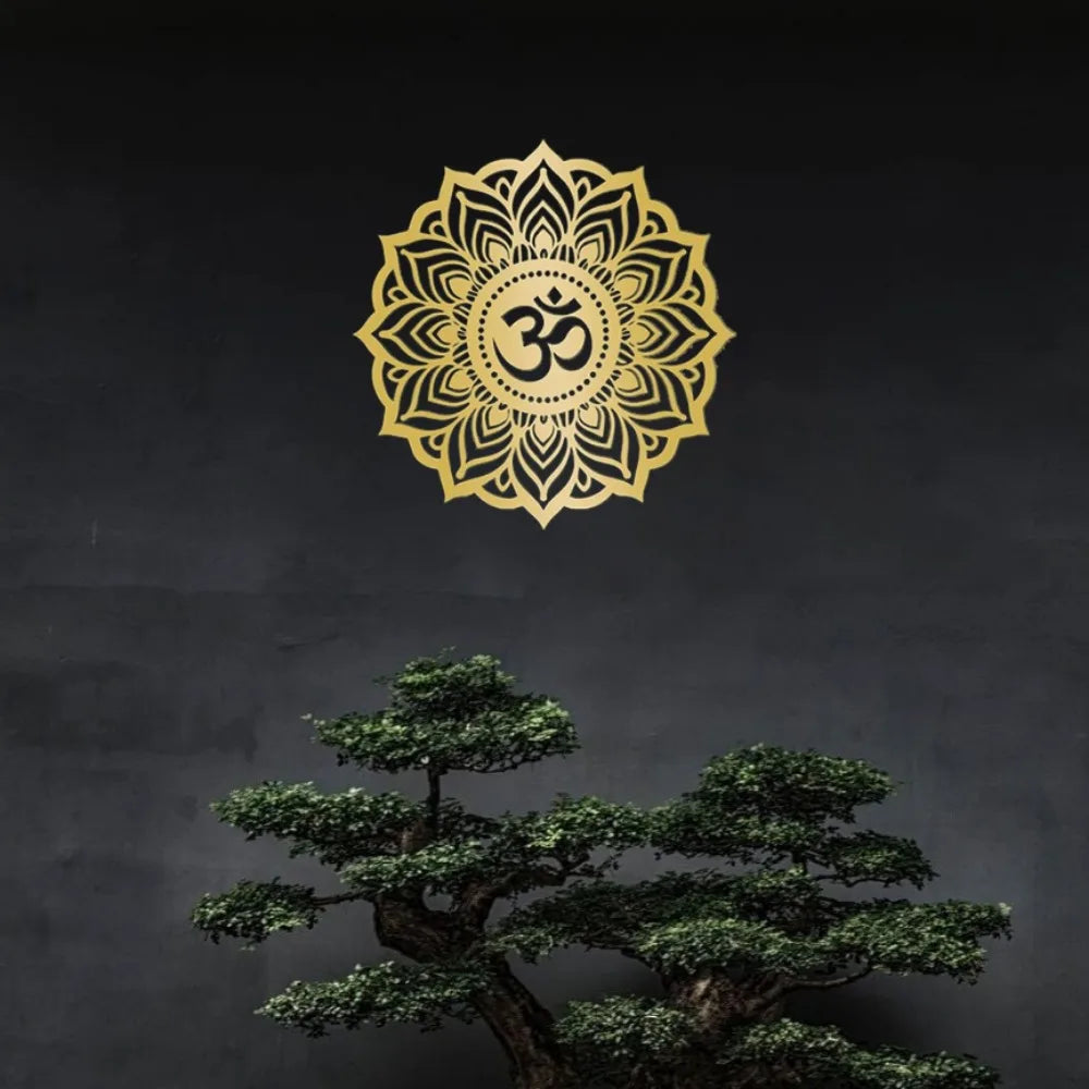 Mystic Om Mandala Gilded Metal Wall Sculpture | Lounge & Yoga Chamber Decor | Halloween & Christmas Gift